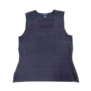 Ann Taylor Vintage Pointelle Knit Shell Tank Large Navy Blue Sleeveless Top